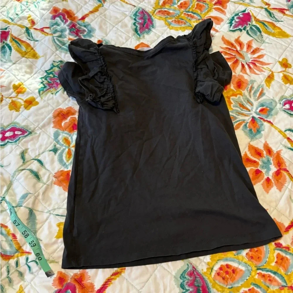 H&M black Ruffled Short Sleeve T-Shirt 8/10 girls